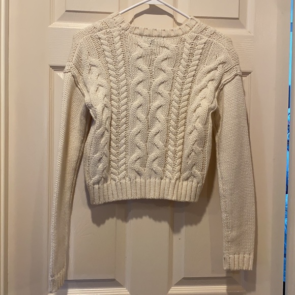 Lucca Couture White Cable Knit Crop Sweater - Picture 4 of 5